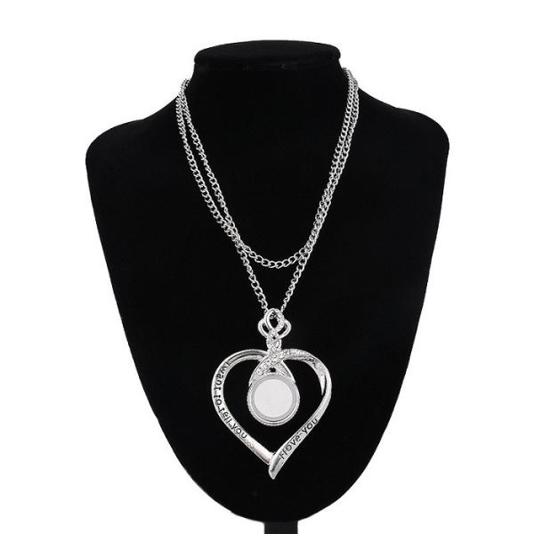 Sublimation Blanks Heart Button Necklace For Valentine'S Day Custom Pendant Necklace
