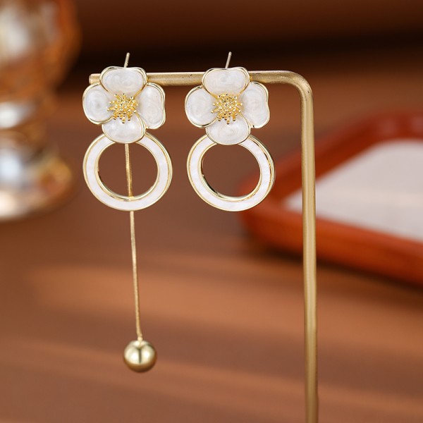 Fashion Earrings Jewelry Trendy 2025 Newest Women 14K Gold Plated Camellia Enamel Flower Hoop Earrings