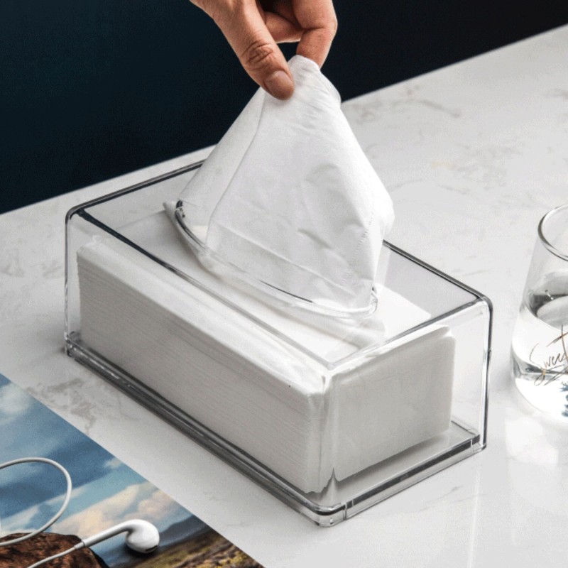 Wholesale Modern Design Desktop Transparent Plastic Tissue Box Creative Drawer Holder for Home Restaurant