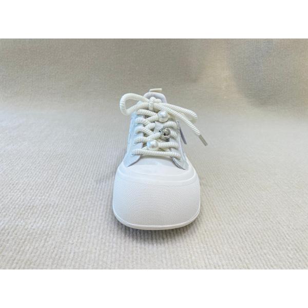 Heightening Sneakers PU White Leather Espadrilles With Pearl Flower