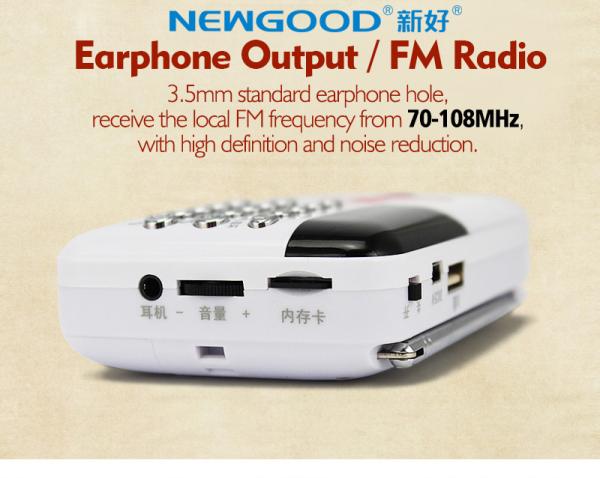 Buddhist dc 5v mini speaker portable digital radio mp3 player with usb input white color