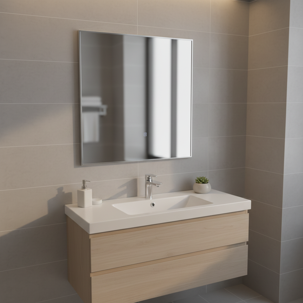 40×60cm Rectangular Silver Aluminum Alloy Framed Acrylic Bathroom Mirror, IPX4 Waterproof Shatterproof Wall Mount Vanity Makeup Mirror For Hotel Salon Custom Size