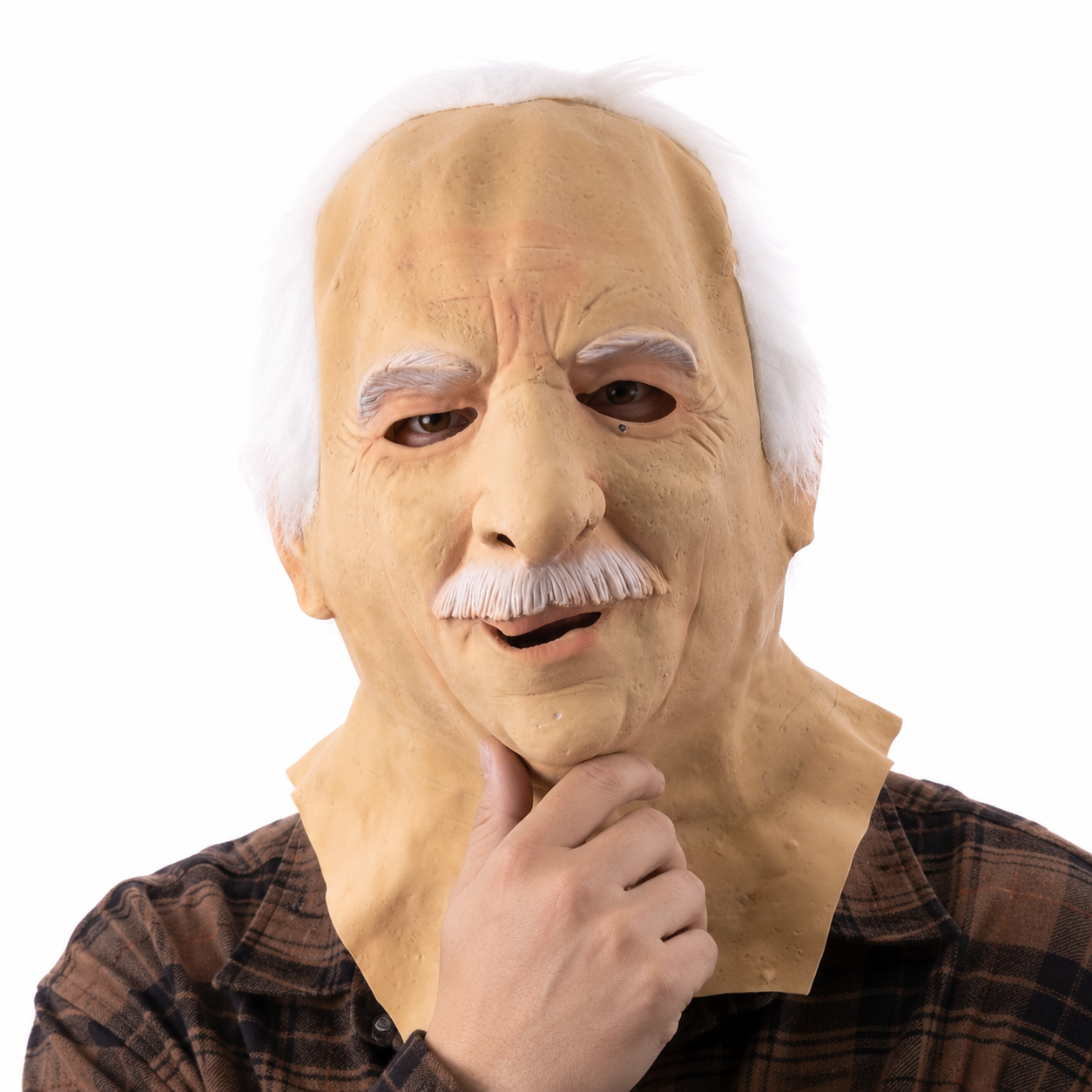 Realistic Old Man Latex Mask with White Hair, Mustache and Wrinkled Elderly Face Design, Full Face Character Mask for Halloween Cosplay Costume Party, Stage Performance, OEM Factory Supplier