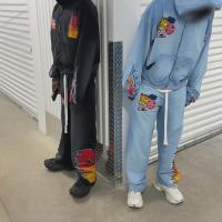 Fabricants de vêtements personnalisés de pierre Soleil décoloré Laver Vintage Fermeture à glissière Hoodie Jogger Set Hoodie et Baggy empilés Sweatpants Set