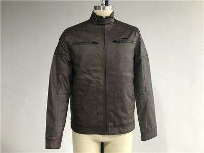 Warmth Mens PU Jacket Chocolate Color , Pleather Biker Jacket TW71195