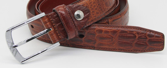 FK11639 Crocodile Grain Mens Leather Dress Belt 3.5cm Width 100 - 140cm Length
