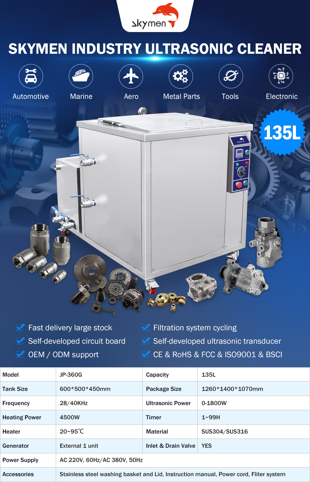 Capacity 1920L Industrial Ultrasonic Cleaner With Drainage Basket