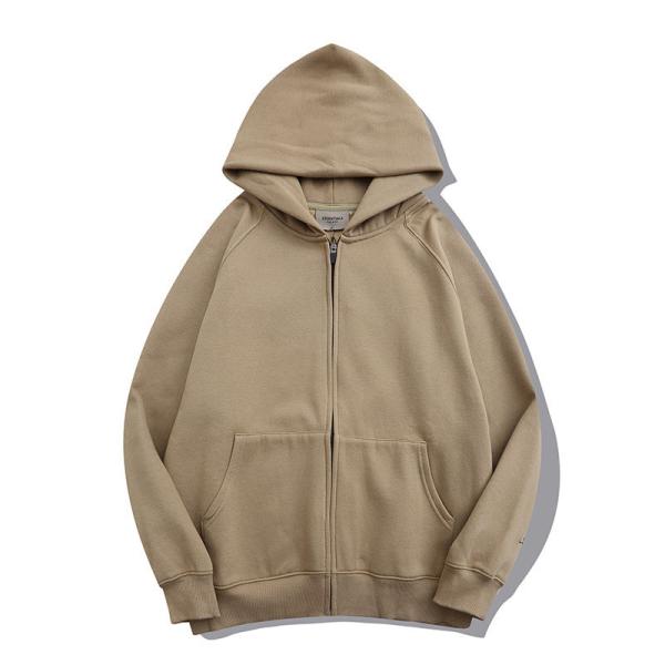 Full Zip Up Hoodie Sweatshirt Brown Blank Plain 100% Cotton Oversized