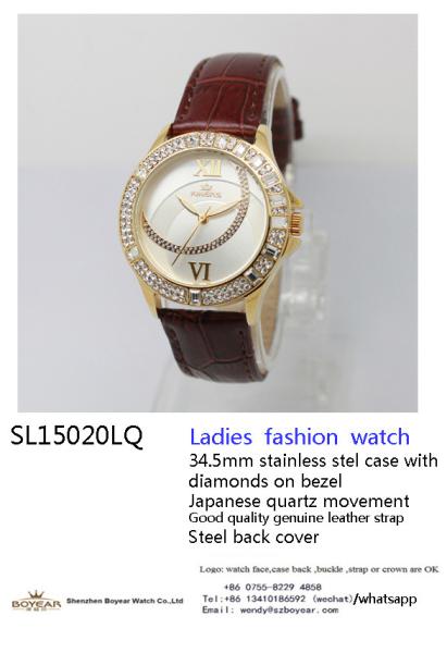 34.5mm Diamond Women Jewelry Watch Round Water Resistant 3 Hands