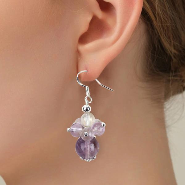 Природный каменный серьг 8 мм 10 мм Лечебный лавандовый азезутилитовый кристаллический кружевный кружевный цветочный серьг