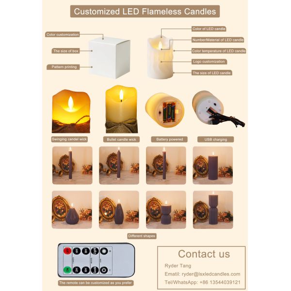 OEM ODM Battery Operated Candle Light Customized LED Flameless Candles With Timer