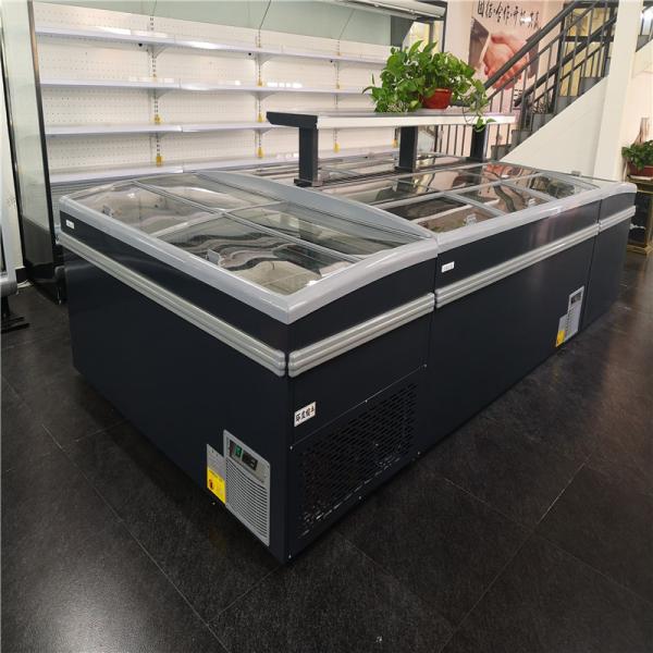 Supermarket glass sliding door chest single temperature island display deep freezer