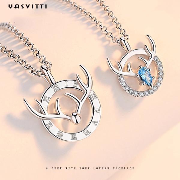 14x16mm 15in Deer Antler Necklace Sterling Silver 3A CZ Antler Pendant Necklace