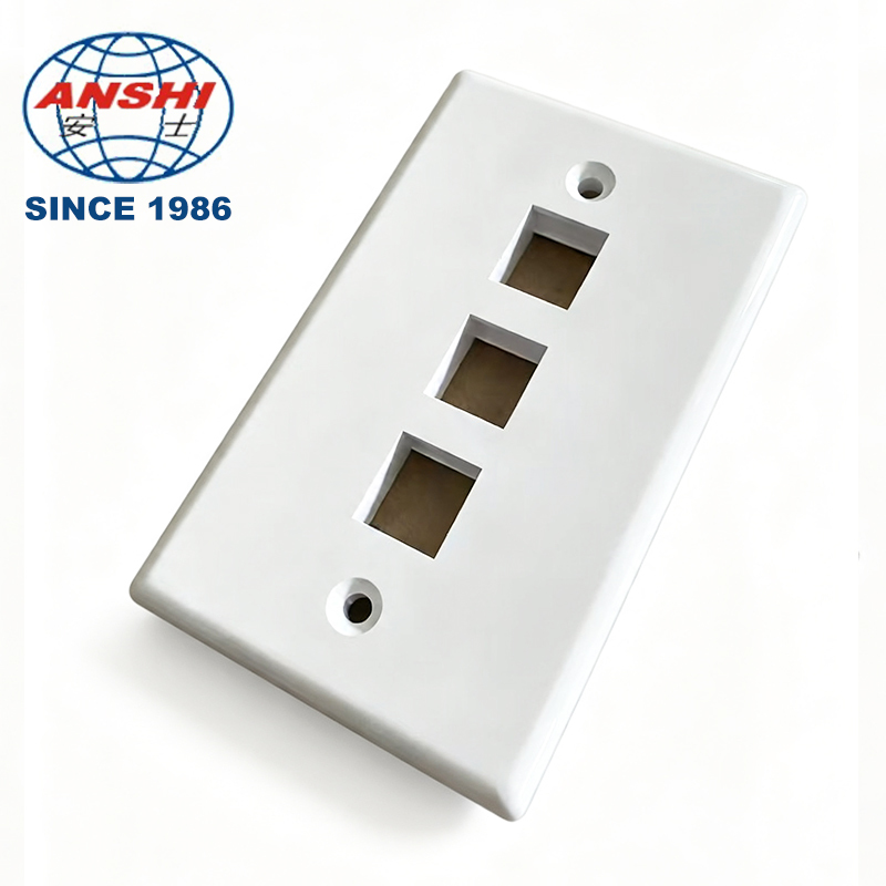 ANSHI 120 Type US Standard Wall Mount Face Plate, 3 Port RJ45 RJ11