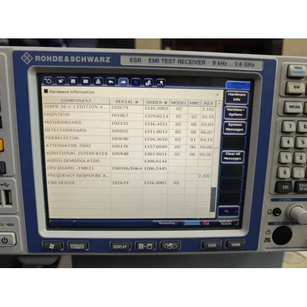 R&S ESR3 EMI Test Receiver and Spectrum Analyzer with 9 kHz to 3.6 GHz Range, FFT-Based Time Domain Scan, and Realtime Spectrum Analysis