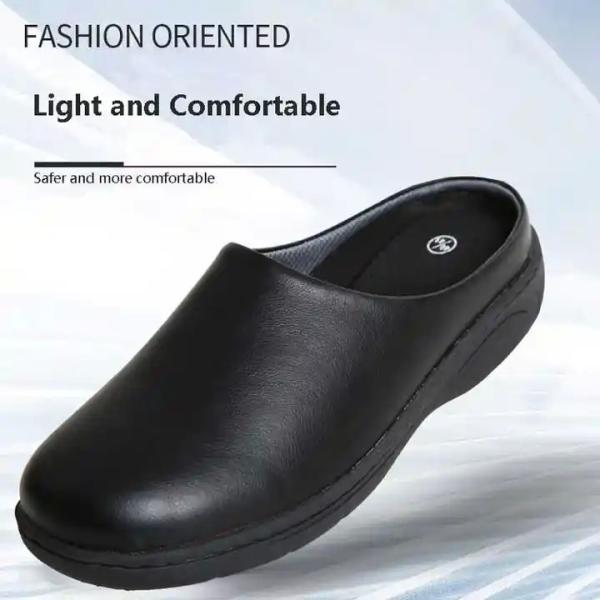 Обычные черные легкие обувь для медсестёр Нескользящие резиновые подошвы Сандалии водонепроницаемые коровая кожа Шеф-обувь