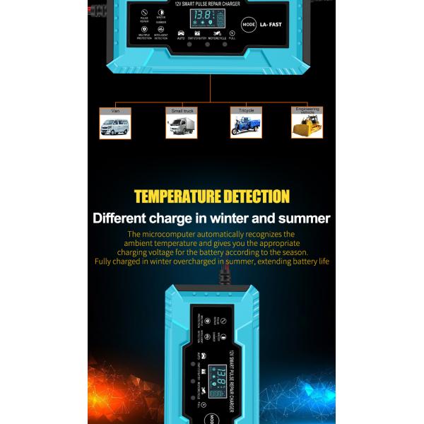 12V/24V Output 8a Pulse Repair Smart Fast Charger for Car Motorcycle Power Supply Adapter Included