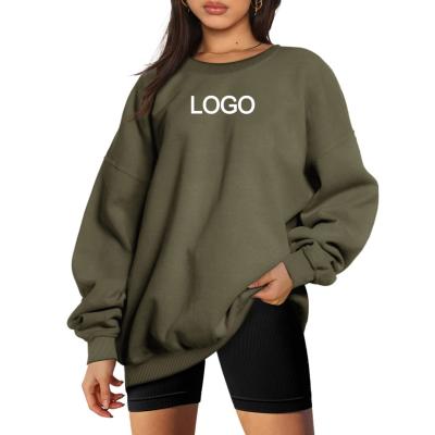 Style Casual Solid Women'S Oversized Lightweight Cotton Polyester Sweatshirt Crew Neck