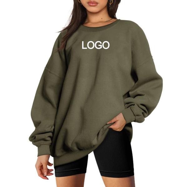 Style Casual Solid Women'S Oversized Lightweight Cotton Polyester Sweatshirt Crew Neck