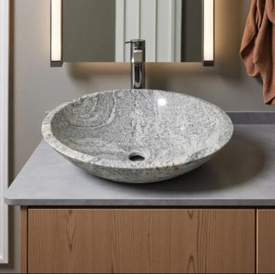 Wave Sand Granite Vanity Basin - Nature's Artistry with Gray Veins for Luxury Bathroom Decor