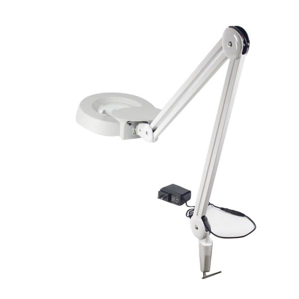 LED Illuminated Magnifying Lamp Spring Internal Clamp Base 5 Inch Lens With Lids