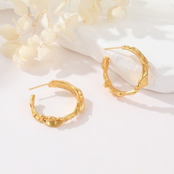 Popular Silver Needle Fashion C Ring Earring Vintage Old Gold Folded Irregular Women's Jewelry Earrings