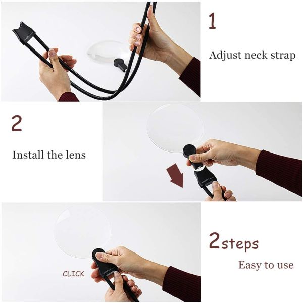Free 2-in-1 (neck/table) Magnifying Glass 20X Magnifying Mirror with Light