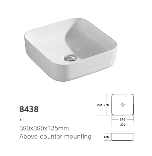 Modern Design Square Ceramic Counter Top Mounted Basin Bathroom Hand Wash Basin