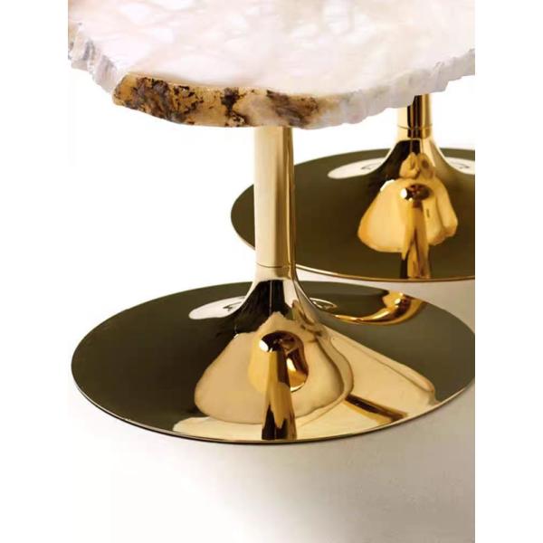 SUS 304 Irregular Shaped Snowstone Coffee Table Set High End Metal Mirror Base