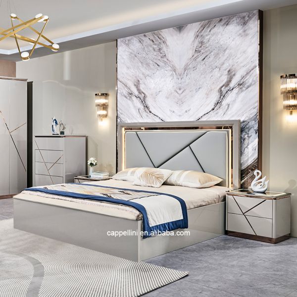 Simple Home Double Wooden Frame Leather King Bed Modern Luxury Wood Full Queen Size Bedroom Furniture Set