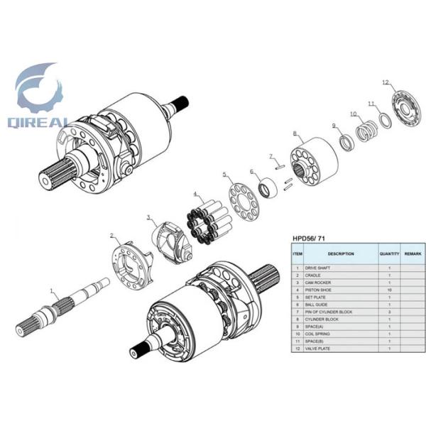 Группа поршеня комплекта для ремонта гидронасоса частей HPD56 HPD71 экскаватора частей строительной техники вращая