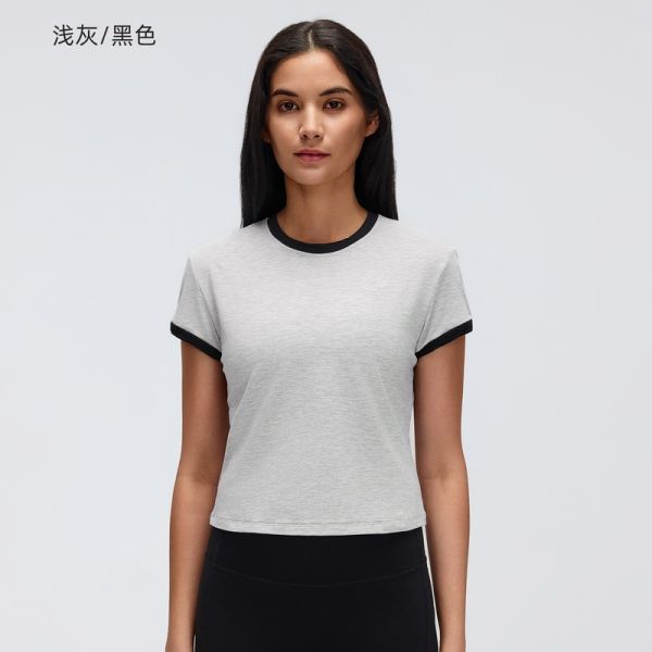 White and Green Trim Ringer T-Shirt Slim Fit Crop Top for Casual and Workout Wear
