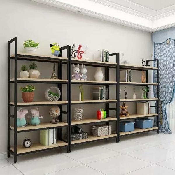 Double-Sided Steel-Wood Bookshelf for Library/Book Shelf/Office Furniture/Booksh Shelf for Clothing/Shoes/Jewelry/Watch