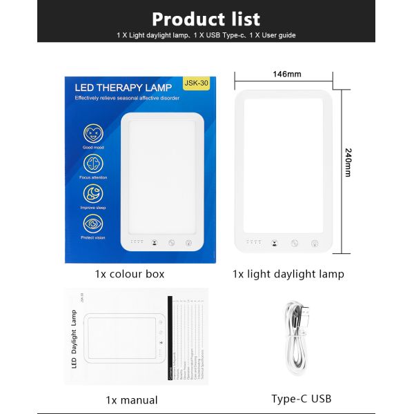 Brightness adjustable 5 level dimming Sad Phototherapy Lamp Light Therapy Full Spectrum Multifunction Elegant Day Light