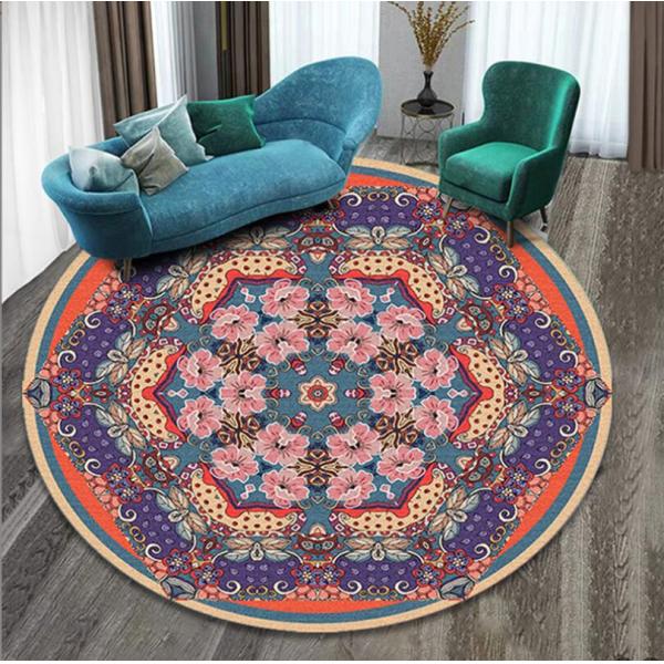 100*100cm Living Room / Hotel Carpet Printed Flower Ethnic Style Round Carpet
