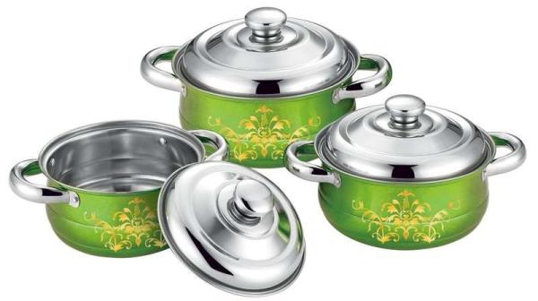 6 pcs cookware set red + flower &cookwere set stainless steel &  16/18/20cm colorful stock  pot