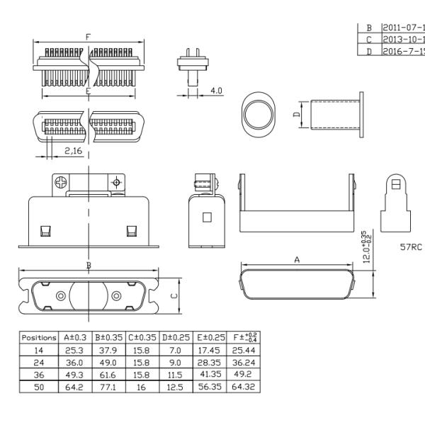 Разъем Pin TypeSolder мыжского выхода 180°Cable Pin Centronic 50 традиционный с клобуком Matel