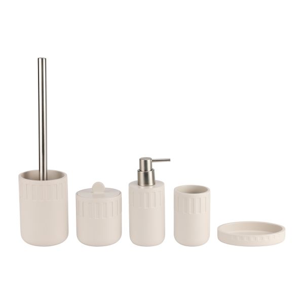 Polyresin bathroom accessories ser round with vertical stripe simple design soap dispenser