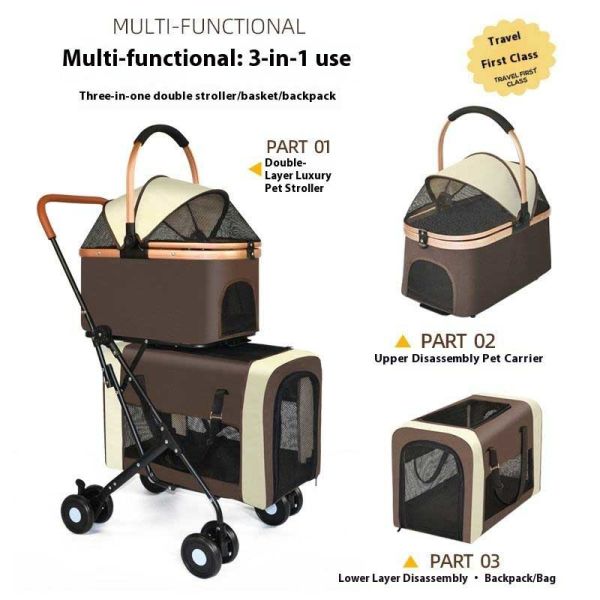 Foldable Pet Stroller Detachable Carrier Shockproof Waterproof 4 Wheel Travel Cart for Dog Cat B2B