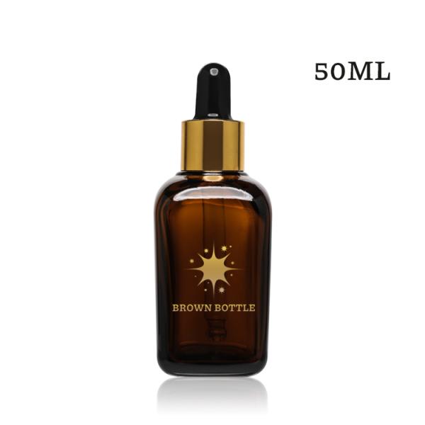 Square Glass Amber Essential Oil Bottles 15/25/50/100ml With Gold Dropper