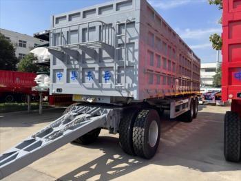 2-Axles Flat Platform Flatbed Side Wall Drawbar Full Trailer With Ladder