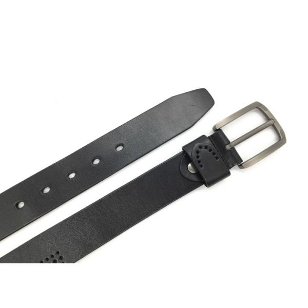 Fashionable Mens Casual Black Belt With 3 Rows Punching Classic Prong Buckle
