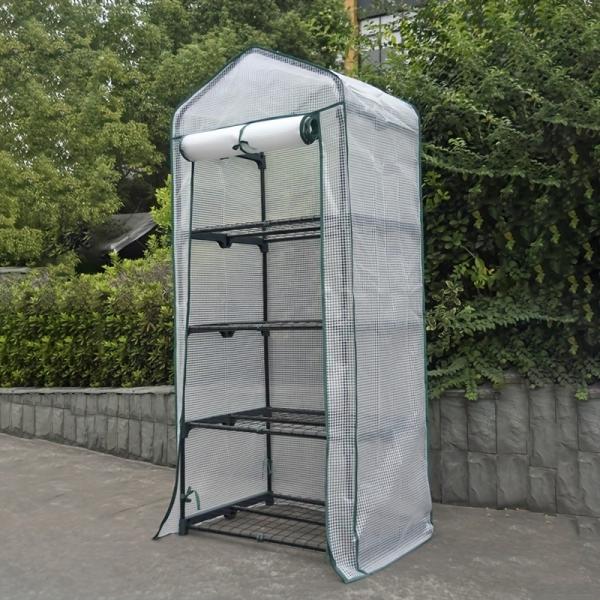 NATURE Pressure Treated Wood 4Tier Garden Greenhouse PE Cover Roll-Up Zipper Door Portable Waterproof Cloth Tent Grow Seeds
