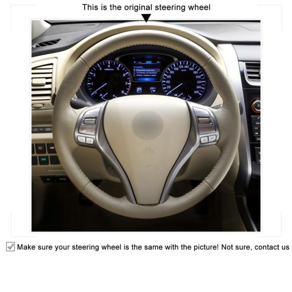 Custom Beige Steering Wheel Cover for Nissan Teana Altima X-Trail Qashqai Rogue Pulsar
