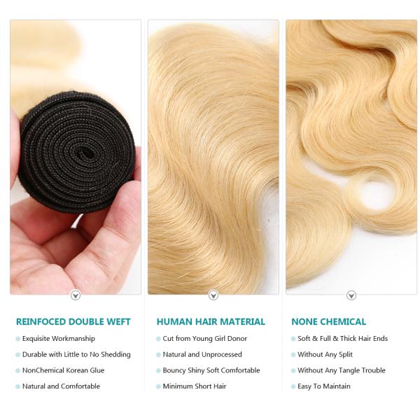 10A Grade 100% Peruvian Ombre Human Hair Extensions 1B / 613 Blonde Color