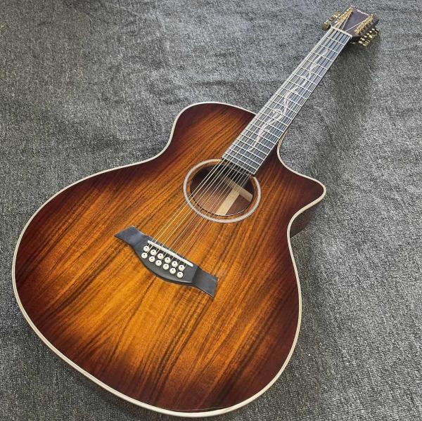 Custom 12 Strings KOA Wood Taylor Style Acoustic Guitar Glossing Finish Body Matt Neck Open Tuner