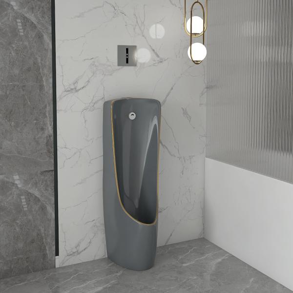 One Piece Back Spud Wall Mounted Urinal Bowl Grey Gold Color