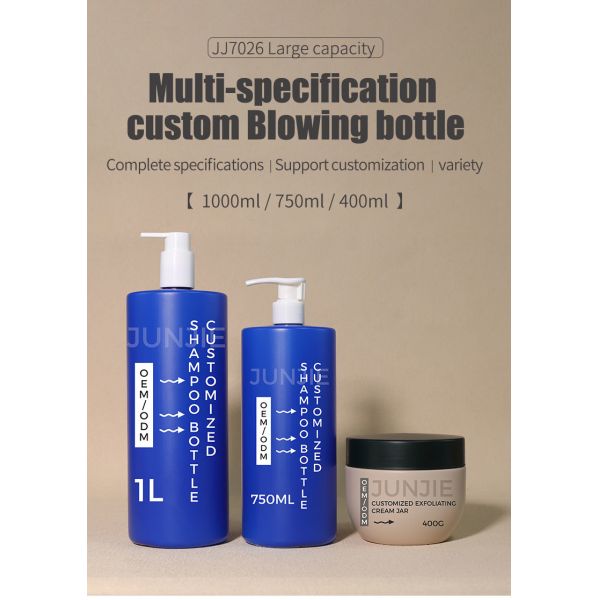 Custom Flat Shoulders 32oz Empty Blue HDPE 1L Shampoo Hair Care Plastic Bottle Butter Plastic Jar 400G for Cosmetic Shampoo