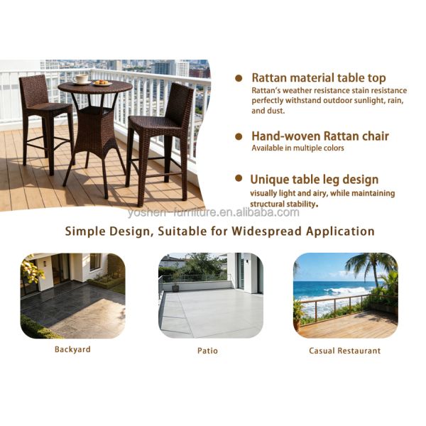 Outdoor  PE Rattan Dining Table Set with 2 Stackable Comfortable Chairs for Courtyard and Patio Use