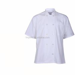 Short Sleeve Chef Uniform Tops White 65% Polyester 35% Cotton Fabric